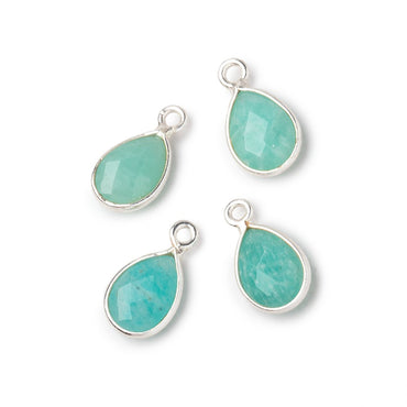 11x8mm .925 Silver Bezel Amazonite Faceted Pear Focal Pendants Set of 4 pieces (ONLINE ORDER ONLY)