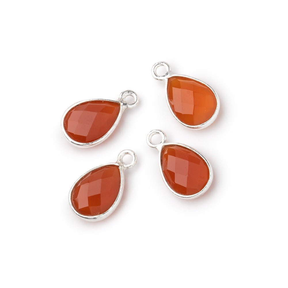 11x8mm .925 Silver Bezel Carnelian Faceted Pear Focal Pendants Set of 4 pieces (ONLINE ORDER ONLY)