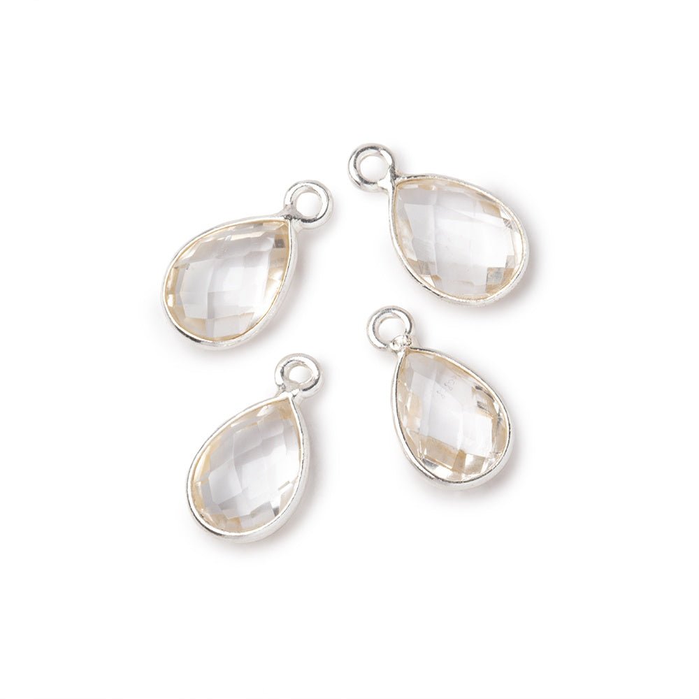 11x8mm .925 Silver Bezel Crystal Quartz Faceted Pear Focal Pendants Set of 4 pieces (ONLINE ORDER ONLY)