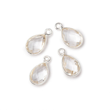 11x8mm .925 Silver Bezel Crystal Quartz Faceted Pear Focal Pendants Set of 4 pieces (ONLINE ORDER ONLY)
