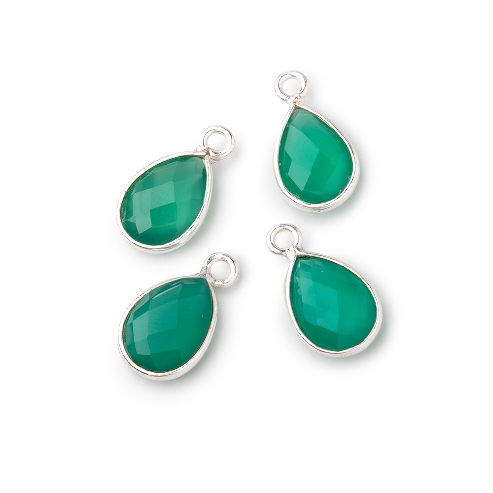 11x8mm .925 Silver Bezel Green Onyx Faceted Pear Focal Pendants Set of 4 pieces (ONLINE ORDER ONLY)