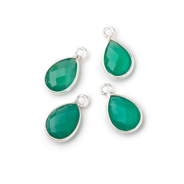 11x8mm .925 Silver Bezel Green Onyx Faceted Pear Focal Pendants Set of 4 pieces (ONLINE ORDER ONLY)