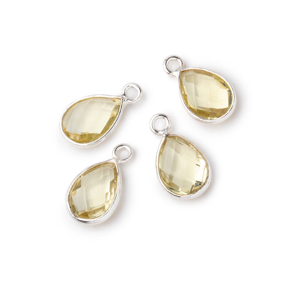 11x8mm .925 Silver Bezel Lemon Quartz Faceted Pear Focal Pendants Set of 4 pieces (ONLINE ORDER ONLY)