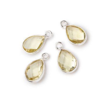 11x8mm .925 Silver Bezel Lemon Quartz Faceted Pear Focal Pendants Set of 4 pieces (ONLINE ORDER ONLY)