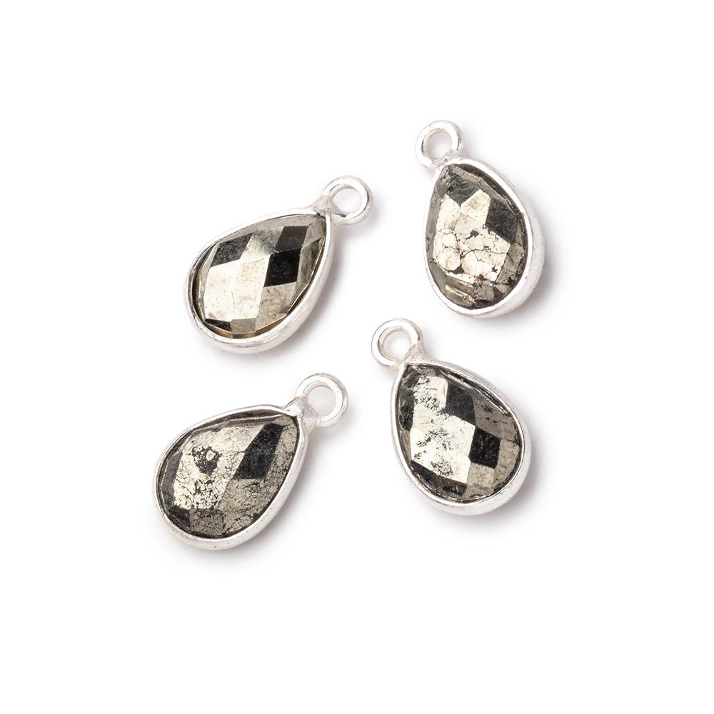 11x8mm .925 Silver Bezel Pyrite Faceted Pear Focal Pendants Set of 4 pieces (ONLINE ORDER ONLY)