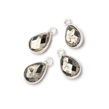 11x8mm .925 Silver Bezel Pyrite Faceted Pear Focal Pendants Set of 4 pieces (ONLINE ORDER ONLY)
