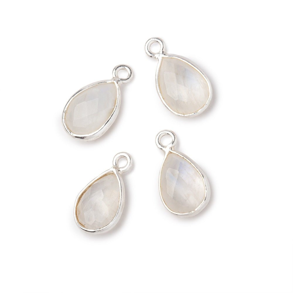 11x8mm .925 Silver Bezel Rainbow Moonstone Faceted Pear Focal Pendants Set of 4 pieces (ONLINE ORDER ONLY)