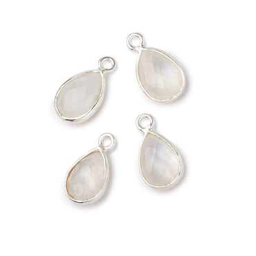 11x8mm .925 Silver Bezel Rainbow Moonstone Faceted Pear Focal Pendants Set of 4 pieces (ONLINE ORDER ONLY)