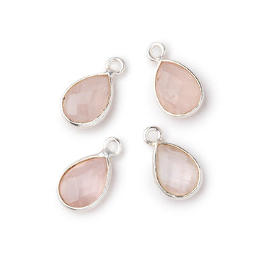 11x8mm .925 Silver Bezel Rose Quartz Faceted Pear Focal Pendants Set of 4 pieces (ONLINE ORDER ONLY)