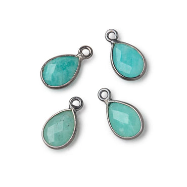 11x8mm Black Gold Bezel Amazonite Faceted Pear Focal Pendants Set of 4 pieces (ONLINE ORDER ONLY)