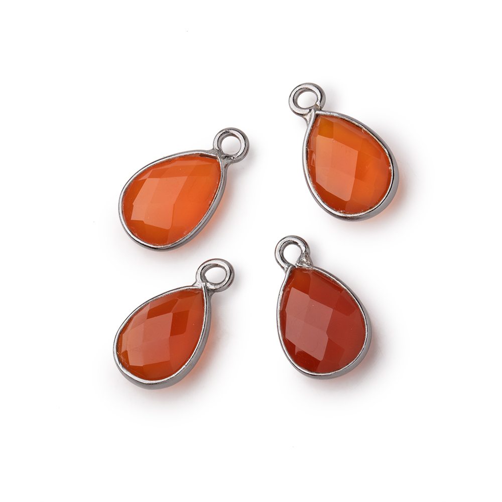 11x8mm Black Gold Bezel Carnelian Faceted Pear Focal Pendants Set of 4 pieces (ONLINE ORDER ONLY)