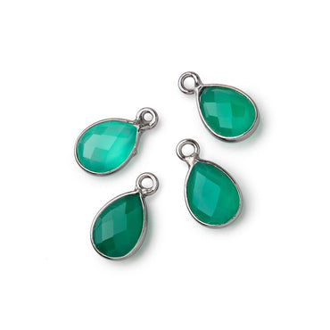 11x8mm Black Gold Bezel Green Onyx Faceted Pear Focal Pendants Set of 4 pieces (ONLINE ORDER ONLY)