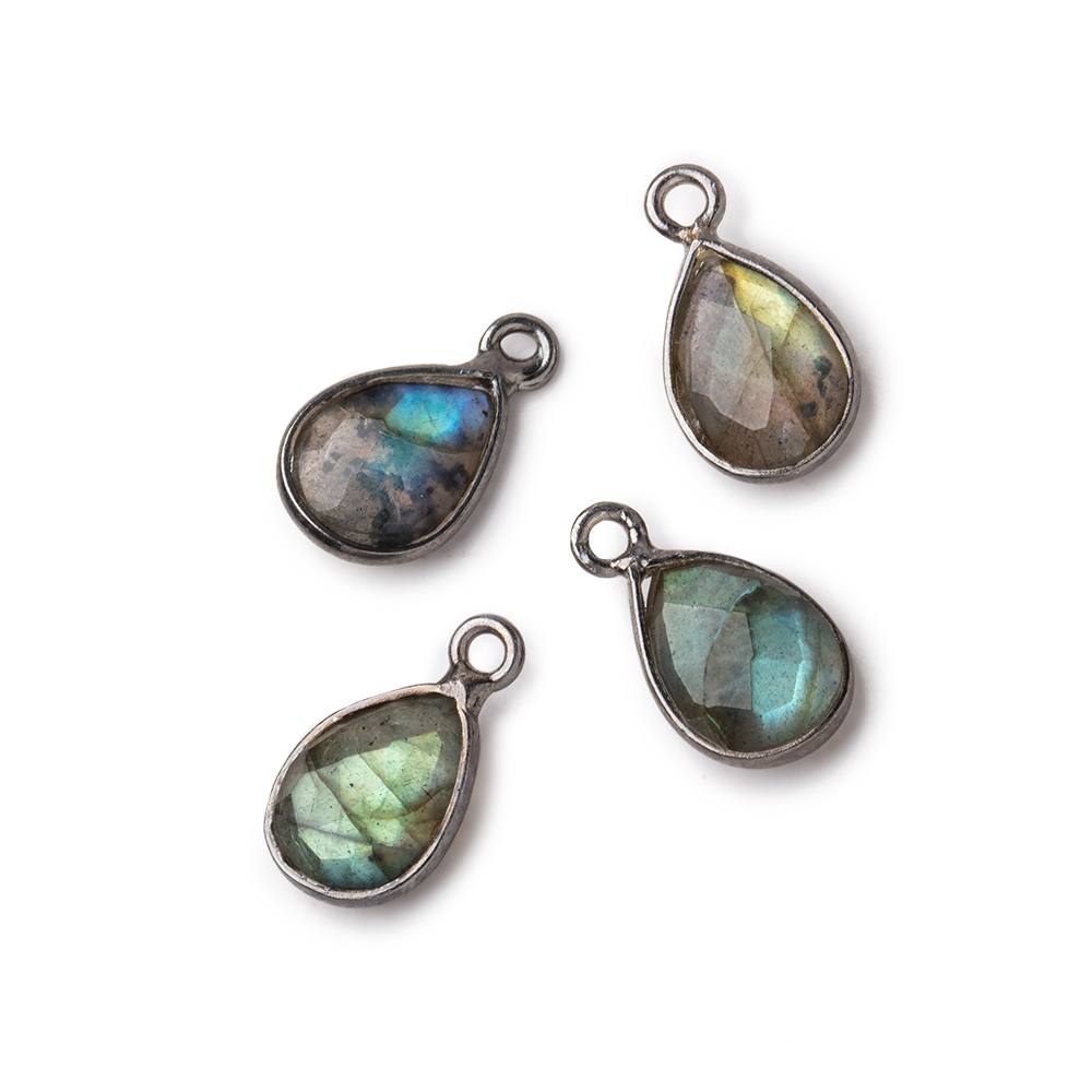 11x8mm Black Gold Bezel Labradorite Faceted Pear Focal Pendants Set of 4 pieces (ONLINE ORDER ONLY)