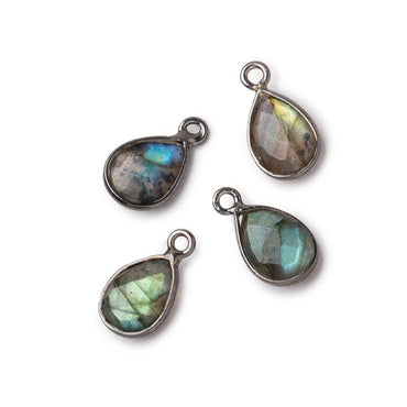 11x8mm Black Gold Bezel Labradorite Faceted Pear Focal Pendants Set of 4 pieces (ONLINE ORDER ONLY)