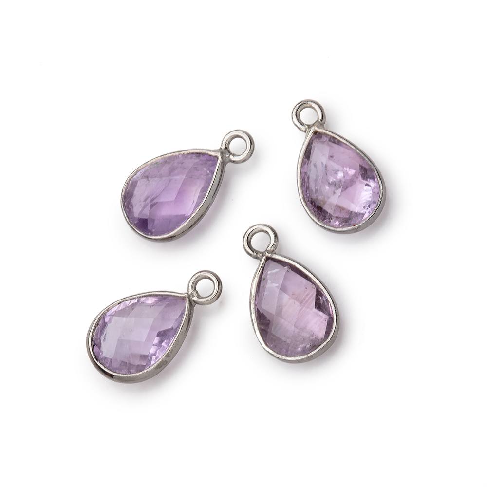 11x8mm Black Gold Bezel Pink Amethyst Faceted Pear Focal Pendants Set of 4 pieces (ONLINE ORDER ONLY)