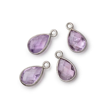 11x8mm Black Gold Bezel Pink Amethyst Faceted Pear Focal Pendants Set of 4 pieces (ONLINE ORDER ONLY)