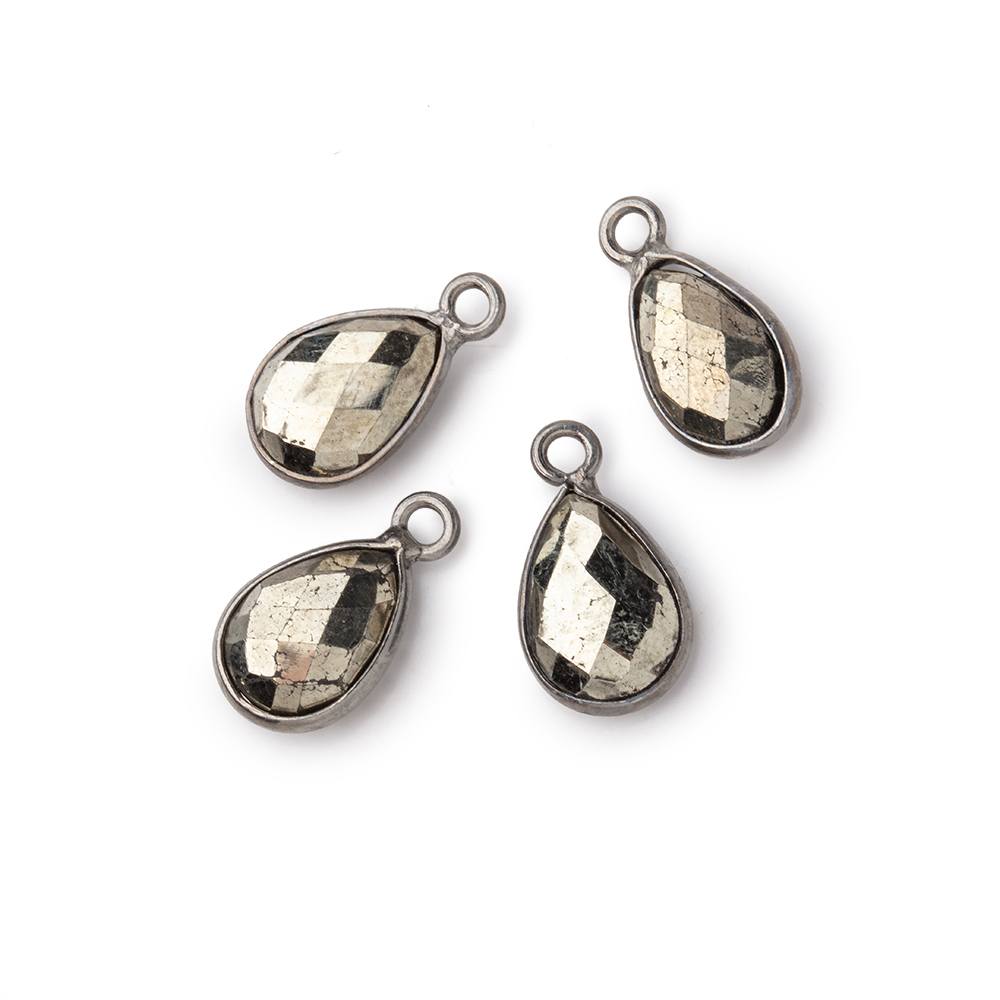 11x8mm Black Gold Bezel Pyrite Faceted Pear Focal Pendants Set of 4 pieces (ONLINE ORDER ONLY)