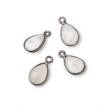 11x8mm Black Gold Bezel Rainbow Moonstone Faceted Pear Focal Pendants Set of 4 pieces (ONLINE ORDER ONLY)