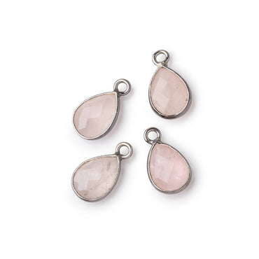 11x8mm Black Gold Bezel Rose Quartz Faceted Pear Focal Pendants Set of 4 pieces (ONLINE ORDER ONLY)