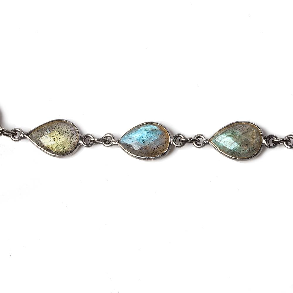 11x8mm Labradorite pear Oxidized Silver .925 Bezeled Chain by the foot 17 pcs (ONLINE ORDER ONLY)