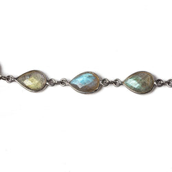 11x8mm Labradorite pear Oxidized Silver .925 Bezeled Chain by the foot 17 pcs (ONLINE ORDER ONLY)
