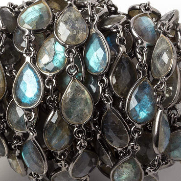 11x8mm Labradorite pear Oxidized Silver .925 Bezeled Chain by the foot 17 pcs (ONLINE ORDER ONLY)