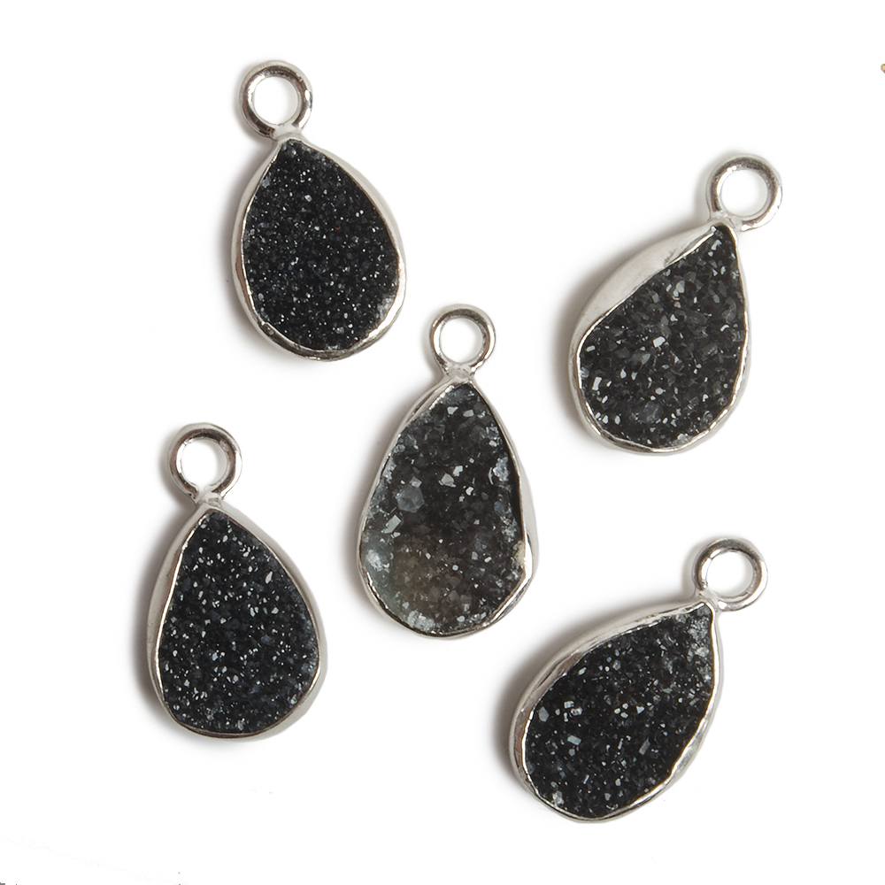 11x8mm Silver Bezel Black Drusy Pear 1 ring Charm Pendant 1 piece (ONLINE ORDER ONLY)