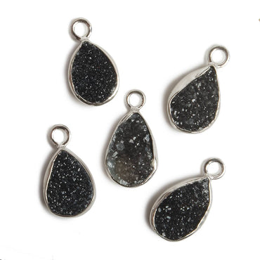 11x8mm Silver Bezel Black Drusy Pear 1 ring Charm Pendant 1 piece (ONLINE ORDER ONLY)