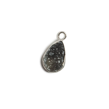 11x8mm Silver Bezel Black Drusy Pear 1 ring Charm Pendant 1 piece (ONLINE ORDER ONLY)