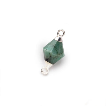 11x8mm Silver Leaf Emerald Faceted Bi-Cone Connector 1 focal piece (ONLINE ORDER ONLY)