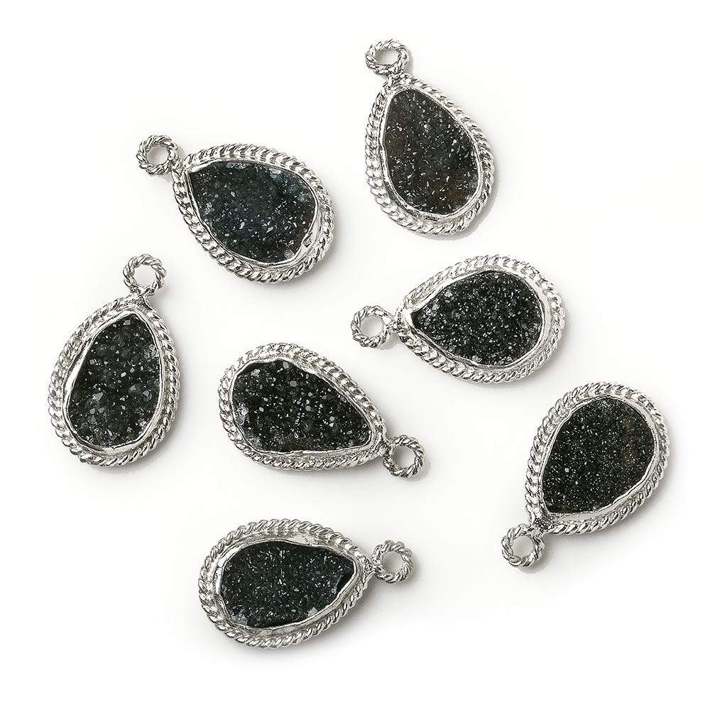 11x8mm Silver Rope Bezel Black Drusy Pear Pendant 1 piece (ONLINE ORDER ONLY)