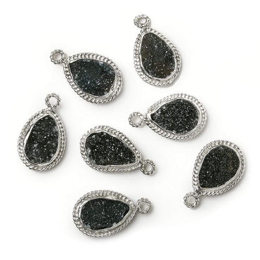 11x8mm Silver Rope Bezel Black Drusy Pear Pendant 1 piece (ONLINE ORDER ONLY)