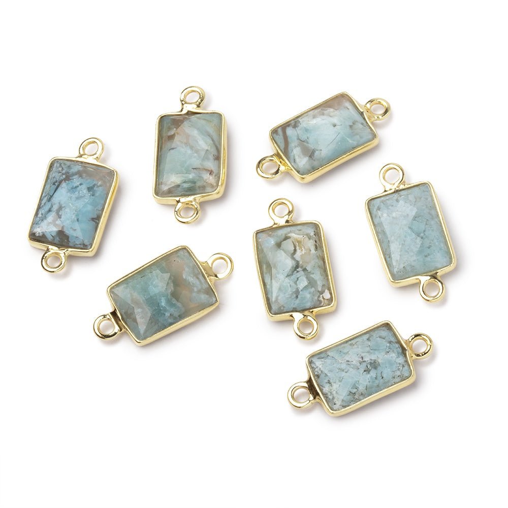 11x8mm Vermeil Bezel Blue Opal Faceted Rectangle 1 Connector (ONLINE ORDER ONLY)