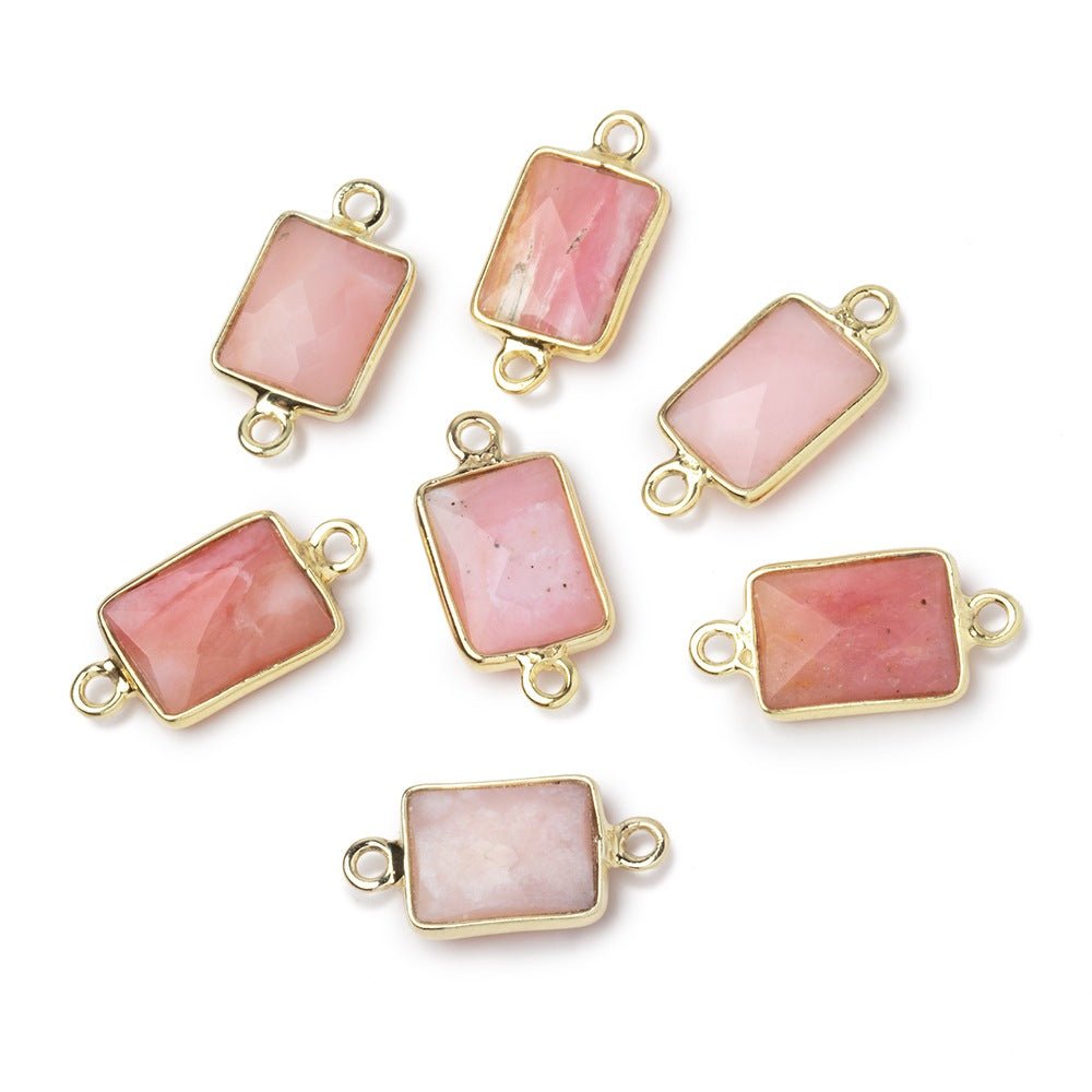 11x8mm Vermeil Bezel Pink Peruvian Opal Faceted Rectangle 1 Connector (ONLINE ORDER ONLY)