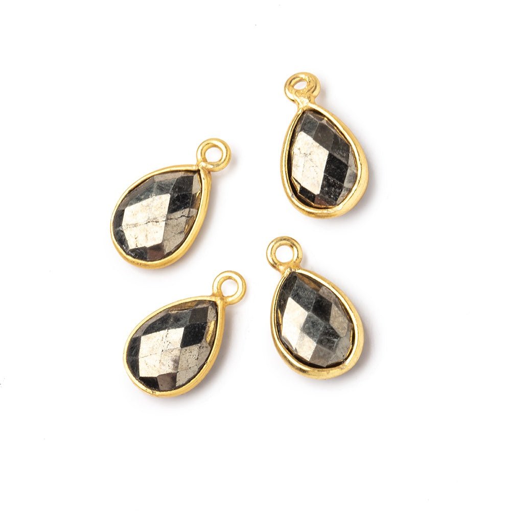 11x8mm Vermeil Bezel Pyrite Faceted Pear Focal Pendants Set of 4 pieces (ONLINE ORDER ONLY)