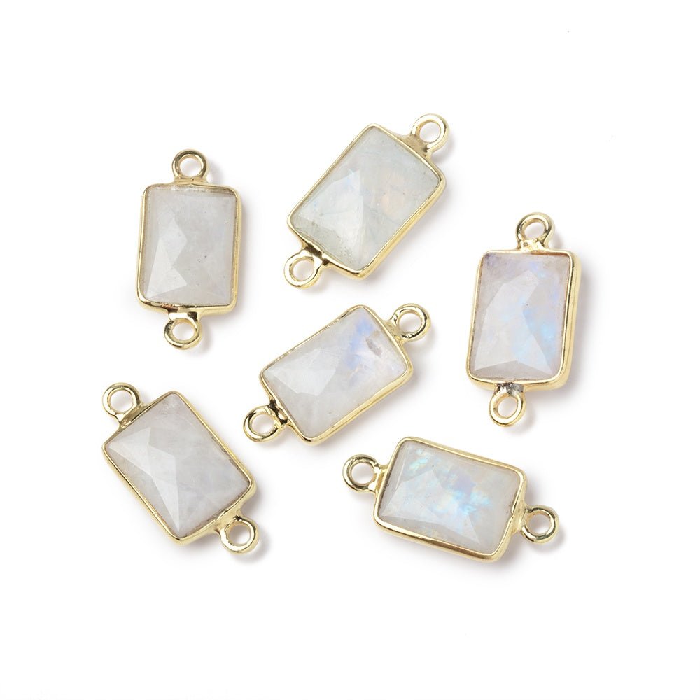 11x8mm Vermeil Bezel Rainbow Moonstone Faceted Rectangle 1 Connector (ONLINE ORDER ONLY)