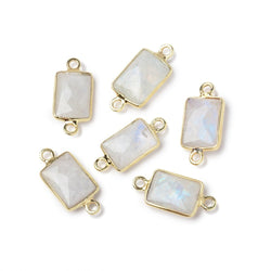 11x8mm Vermeil Bezel Rainbow Moonstone Faceted Rectangle 1 Connector (ONLINE ORDER ONLY)