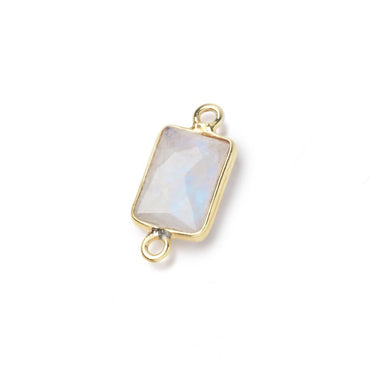 11x8mm Vermeil Bezel Rainbow Moonstone Faceted Rectangle 1 Connector (ONLINE ORDER ONLY)