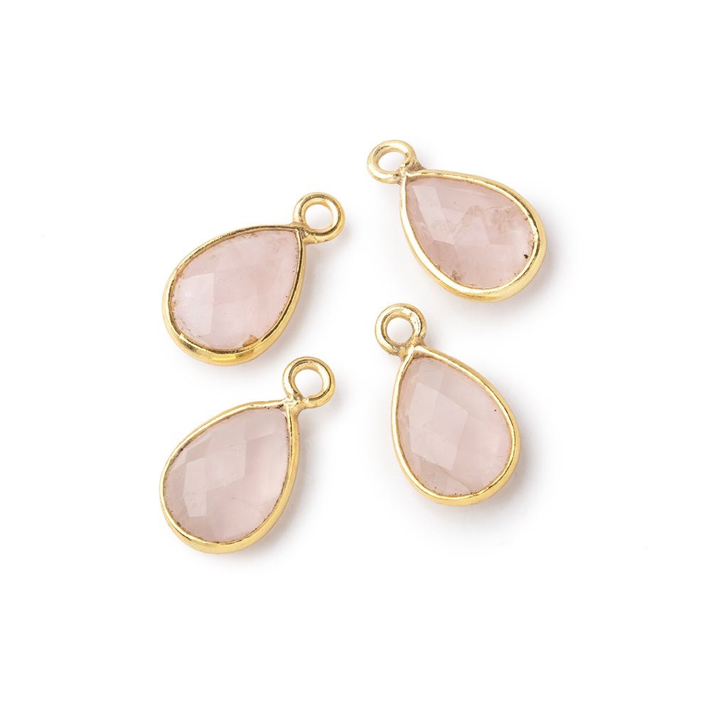 11x8mm Vermeil Bezel Rose Quartz Faceted Pear Focal Pendants Set of 4 pieces (ONLINE ORDER ONLY)