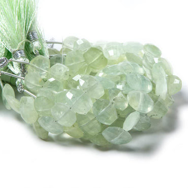 11x9-12.5x9mm Prehnite side drilled Faceted Cushion Beads 5.5 inch 16 pieces (ONLINE ORDER ONLY)