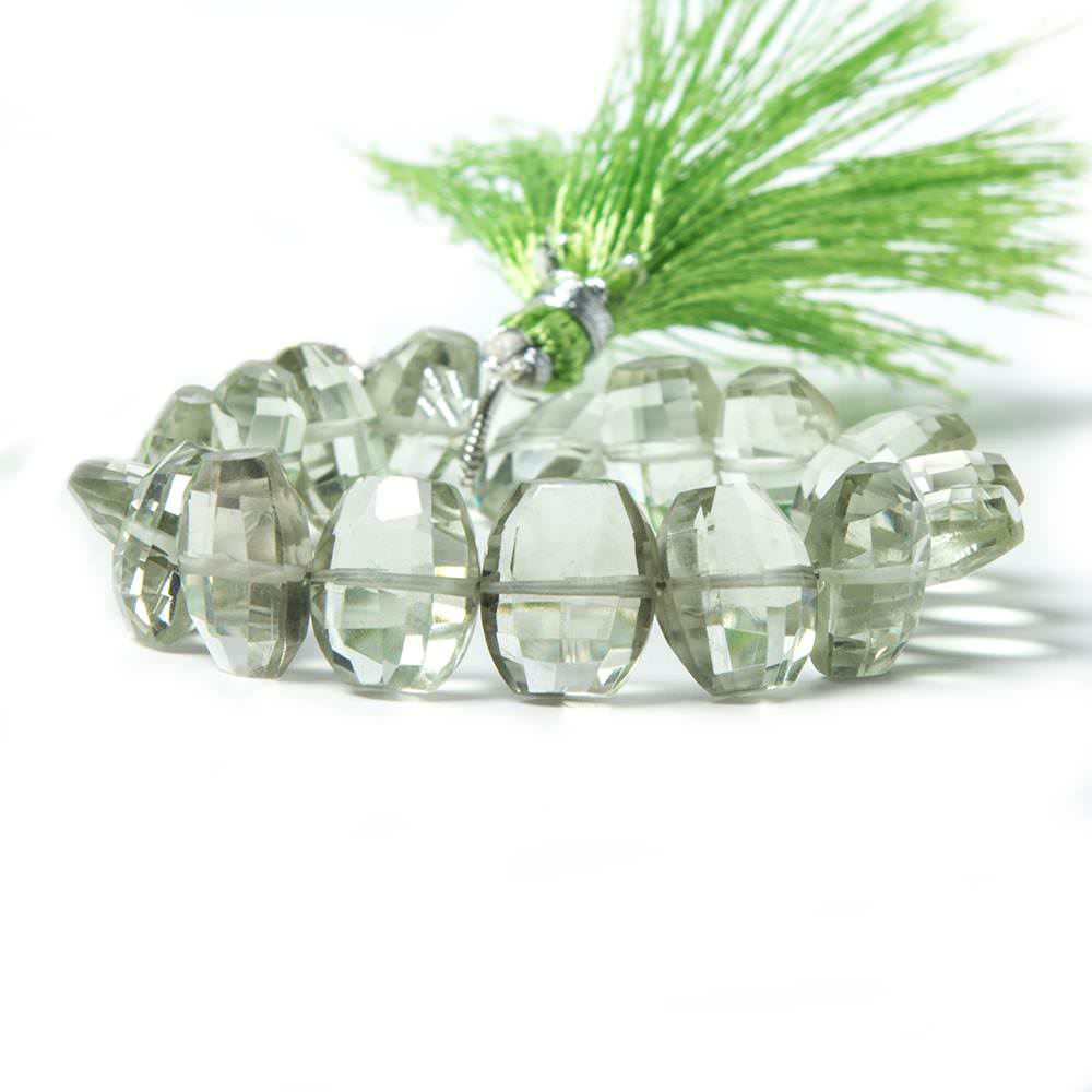 11x9-12x9mm Prasiolite side drilled Faceted Cushion Beads 6 inch 15 pieces (ONLINE ORDER ONLY)