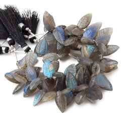 11x7-16x9mm Labradorite hand carved leaf beads 6 inch 38 pieces AAA (ONLINE ORDER ONLY)