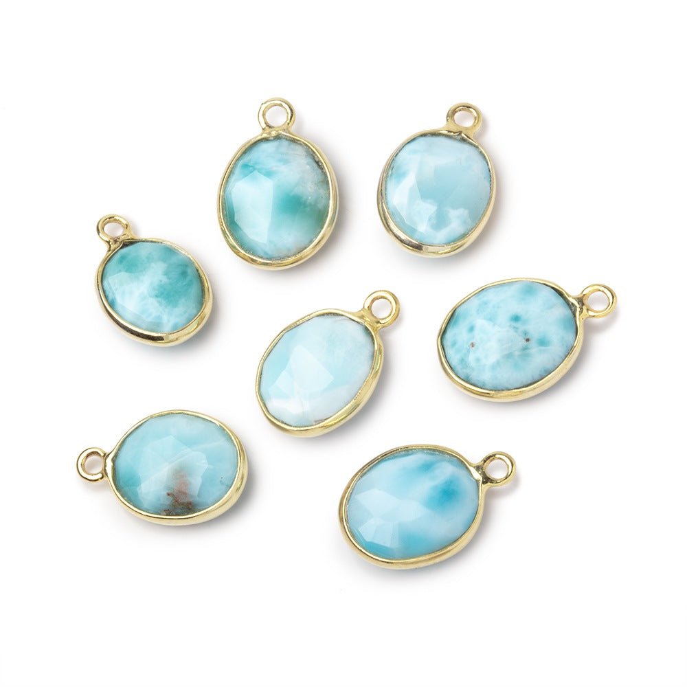 11x9.5mm Vermeil Bezel Larimar Faceted Oval Pendant 1 piece AA (ONLINE ORDER ONLY)