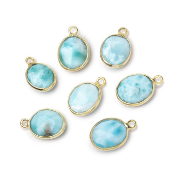 11x9.5mm Vermeil Bezel Larimar Faceted Oval Pendant 1 piece AA (ONLINE ORDER ONLY)