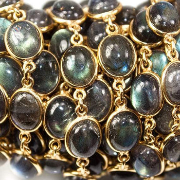 11x9mm Labradorite Vermeil Bezel Chain - LOT of 2 Feet (ONLINE ORDER ONLY)
