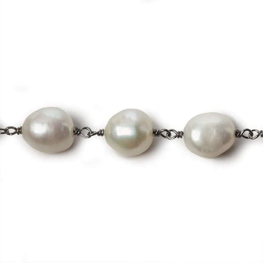 11x9mm Off White Baroque Pearl Black Gold .925 Silver Chain by the foot 18 pieces (ONLINE ORDER ONLY)