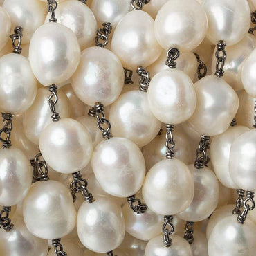 11x9mm Off White Baroque Pearl Black Gold .925 Silver Chain by the foot 18 pieces (ONLINE ORDER ONLY)