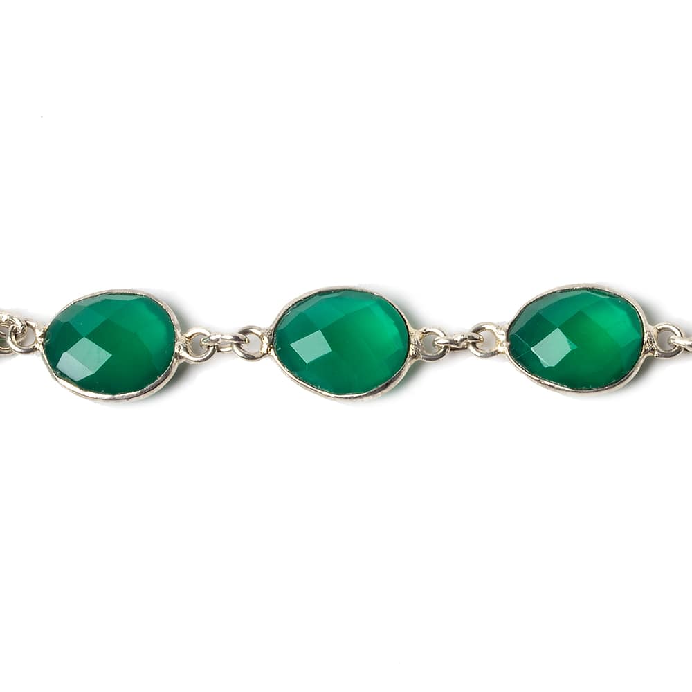 11x9mm Silver Bezel Green Onyx Nugget Silver .925 Chain by the foot 18 pieces (ONLINE ORDER ONLY)