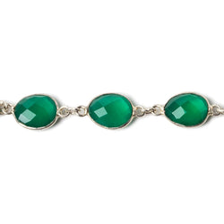 11x9mm Silver Bezel Green Onyx Nugget Silver .925 Chain by the foot 18 pieces (ONLINE ORDER ONLY)