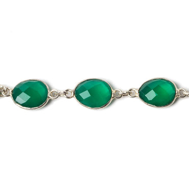 11x9mm Silver Bezel Green Onyx Nugget Silver .925 Chain by the foot 18 pieces (ONLINE ORDER ONLY)